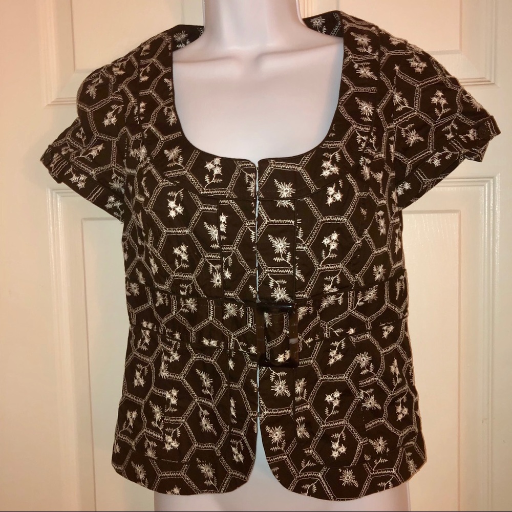 Charlotte Russe Floral Belted Blouse BROWN (M)